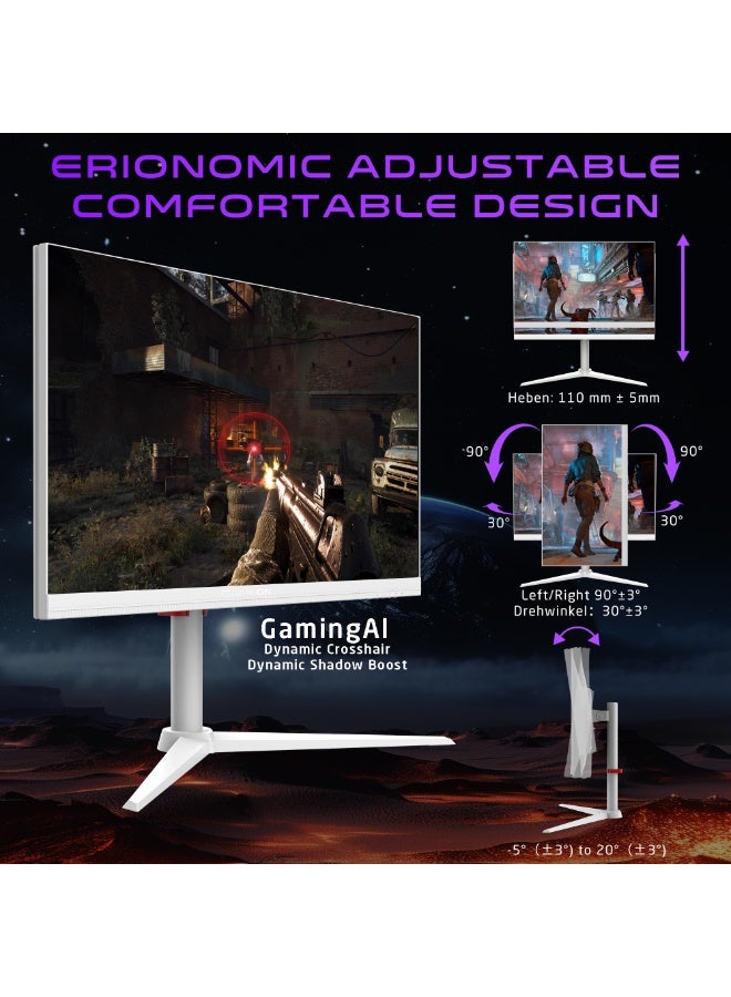GAMEON GOSX27W Dual Switch Series, White Gaming Monitor 27 inch, 3840x2160p 4K UHD / 1920x1080p FHD, Fast IPS Panel, 160Hz / 320Hz, 0.5ms, HDMI 2.1, With Stand, FreeSync & G-Sync, Supports HDR10, PS5, VRR White - Image 4