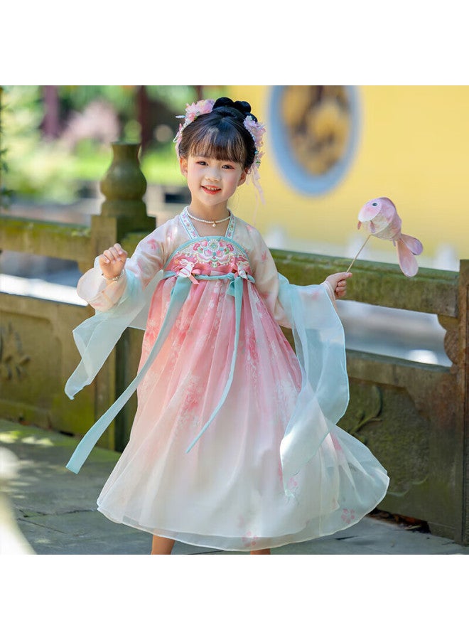 Cute Menghu · Moli Hanfu Girls' Spring And Autumn Chinese-style Children's Long-sleeve Tang Suit Ru Skirt Dress Ancient Style Princess Dress 140 - Image 1