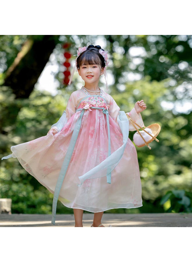 Cute Menghu · Moli Hanfu Girls' Spring And Autumn Chinese-style Children's Long-sleeve Tang Suit Ru Skirt Dress Ancient Style Princess Dress 140 - Image 4