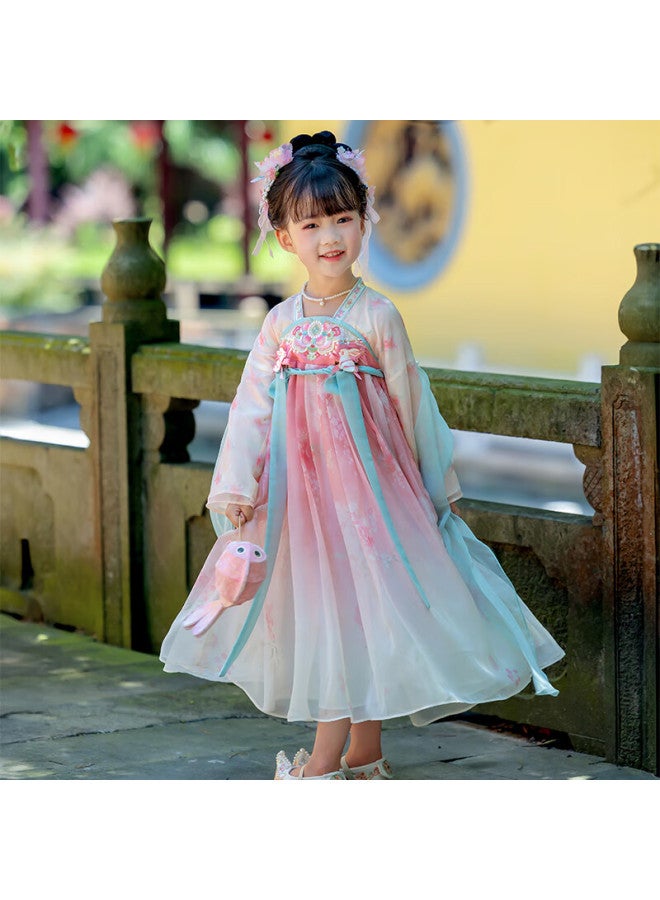 Cute Menghu · Moli Hanfu Girls' Spring And Autumn Chinese-style Children's Long-sleeve Tang Suit Ru Skirt Dress Ancient Style Princess Dress 140 - Image 2