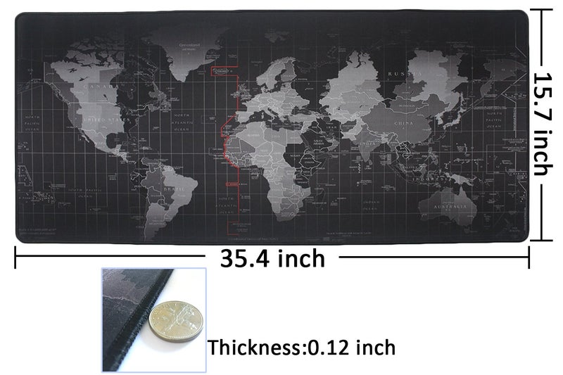 Benvo Extended Mouse Pad Large Gaming Mouse Pad- 35.4x15.7x0.12 inch Computer Keyboard Mouse Mat Non-Slip Mousepad Rubber Base and Stitched Edges for Game Players, Office, Study World Map Design - Image 2
