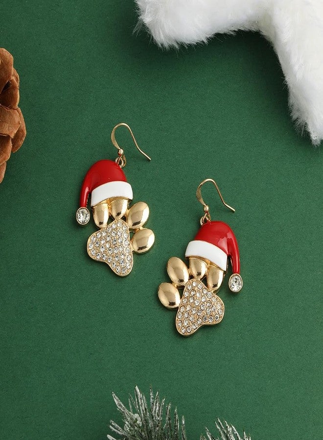 Madison Tyler Christmas Dog Dangle Earrings for Women | Statement Cute Santa Hat with Pave Rhinestone Dog Paw Print Jewelry | Xmas Holiday Earrings - Image 5
