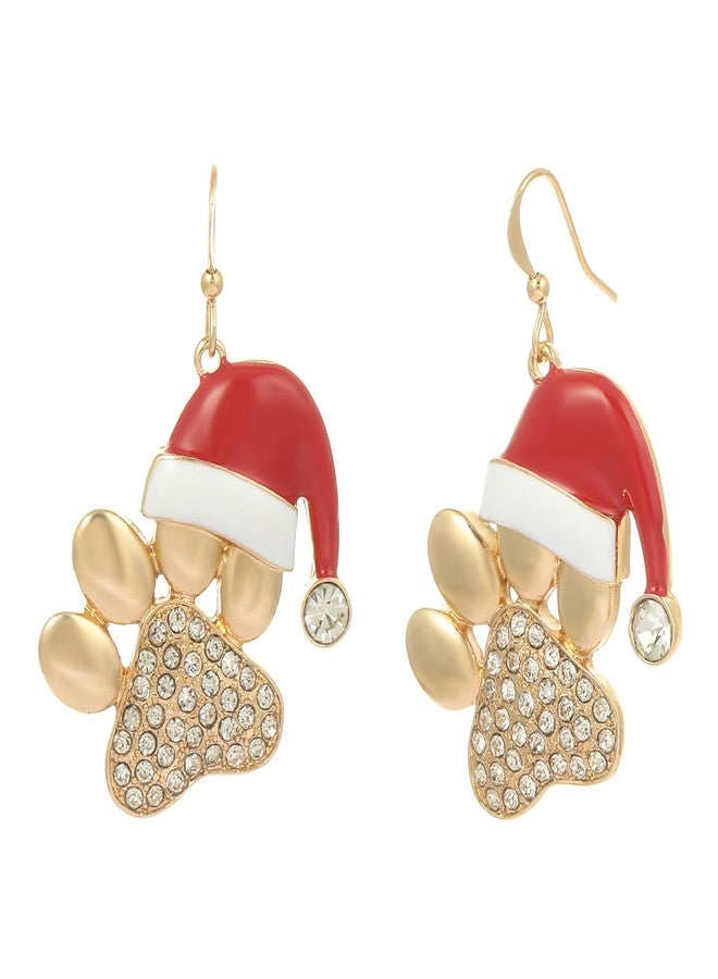 Madison Tyler Christmas Dog Dangle Earrings for Women | Statement Cute Santa Hat with Pave Rhinestone Dog Paw Print Jewelry | Xmas Holiday Earrings - Image 1