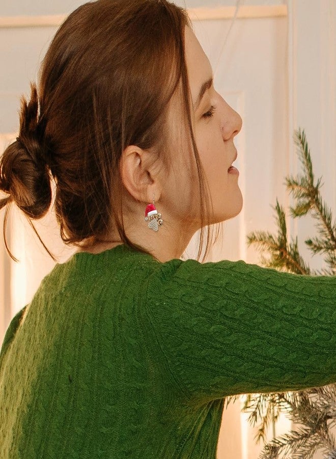 Madison Tyler Christmas Dog Dangle Earrings for Women | Statement Cute Santa Hat with Pave Rhinestone Dog Paw Print Jewelry | Xmas Holiday Earrings - Image 4
