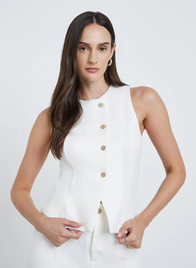 Styli Styli Round Neck Fitted Buttoned Vest
