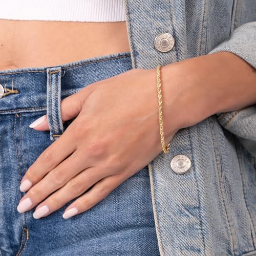 Barzel 18K Gold Plated Rope Chain Bracelet - Made In Brazil (3MM, 7 Inches) - Image 2
