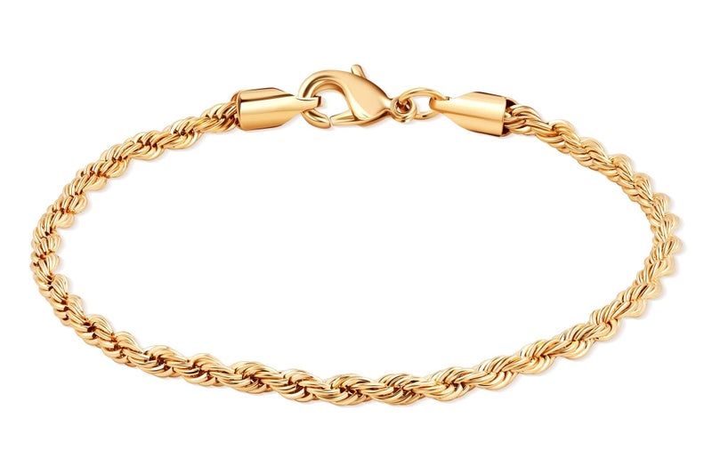 Barzel 18K Gold Plated Rope Chain Bracelet - Made In Brazil (3MM, 7 Inches) - Image 5