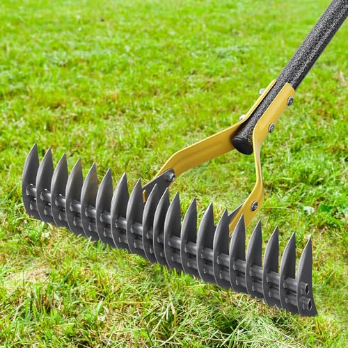 EUIJOIP Rake, 70" Heavy Duty Metal Dethatcher Rake with 15" Wide Double-Edged Sharp Tines Thatch Rakes for Lawns,Mulch Dead Grass Removal, Loosening Soil,Lawn Care, Dethatching,Yard,Garden - Image 1