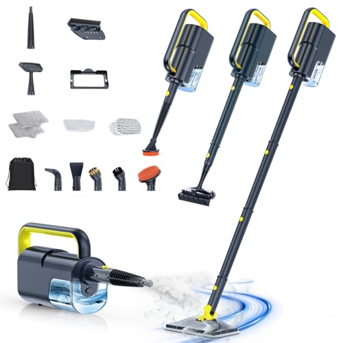ScrubWiz Steam Mop with Detachable Handheld Steam Cleaner 10in1 Multi Accessories Quick 10s Heat 350ml and 2Level Steamer for Cleaning Floor Carpet BBQ Grill Tile and Grout Gray