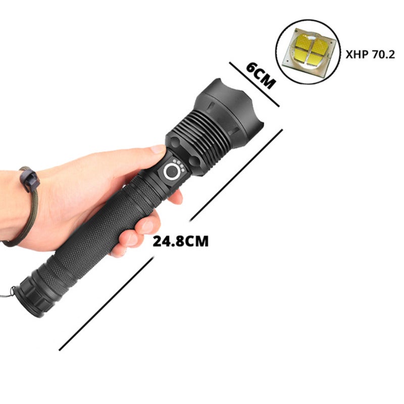 X81 multifunctional aluminum alloy strong light flashlight, telescopic zoom outdoor long-range five-speed dimming flashlight x81 long P70 flashlight + USB cable + 2 26650 batteries - Image 2