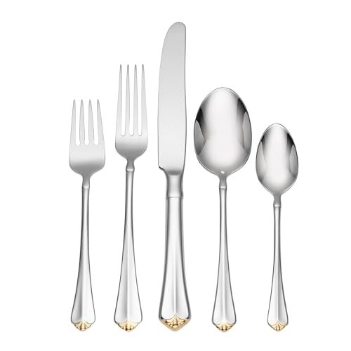 Oneida Golden Juilliard 5 Piece Fine Flatware Set, 18/10 Stainless, Service for 1,Silver - Image 1