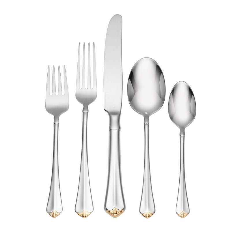 Oneida Golden Juilliard 5 Piece Fine Flatware Set, 18/10 Stainless, Service for 1,Silver - Image 5