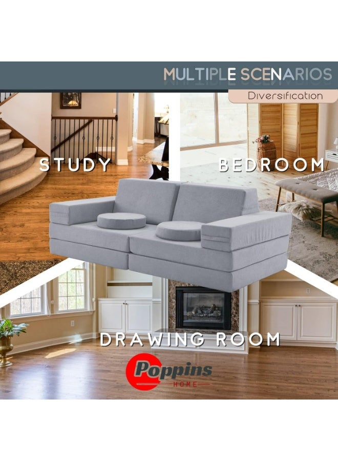 Poppins Home أريكة الأطفال من بوبينز هوم - مجموعة أريكة 10 قطع (مخمل رمادي داكن) - Image 4