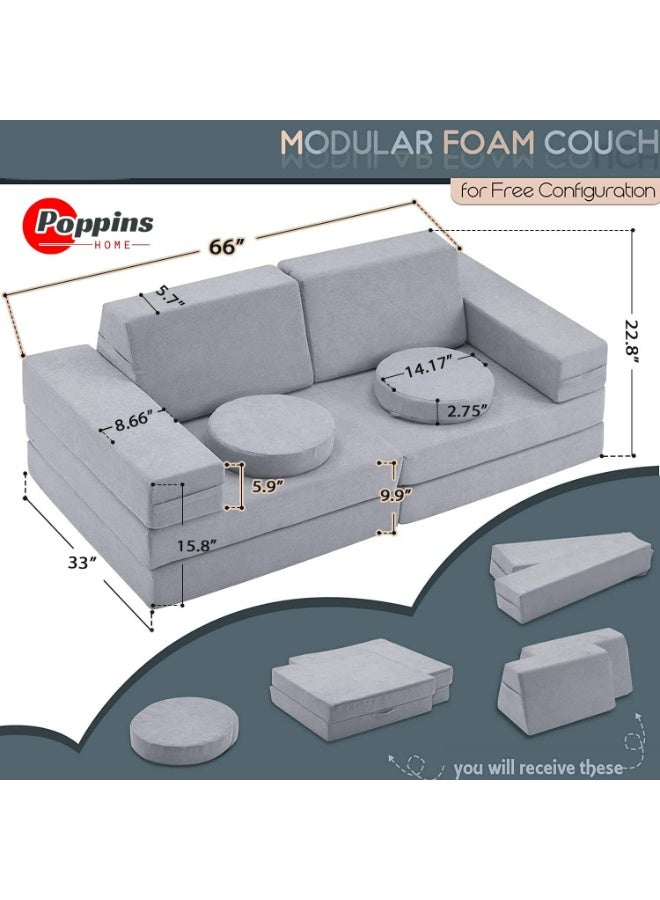 Poppins Home أريكة الأطفال من بوبينز هوم - مجموعة أريكة 10 قطع (مخمل رمادي داكن) - Image 5