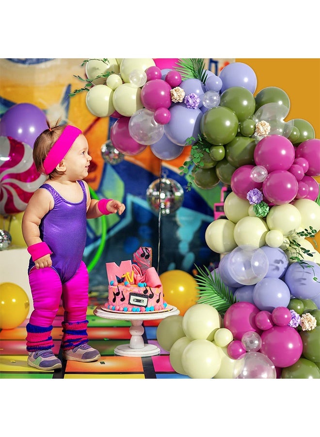 Peachjoy Paready Green Pink Balloons Garland Arch Kit, 125Pcs Retro Peach Pink Green Balloons Arch, Macaron Purple Yellow Balloon for Flower Theme Wedding Bridal Shower Birthday Baby Shower Party Decoration - Image 3
