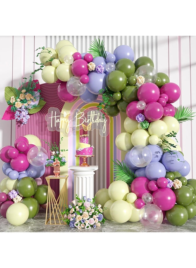 Peachjoy Paready Green Pink Balloons Garland Arch Kit, 125Pcs Retro Peach Pink Green Balloons Arch, Macaron Purple Yellow Balloon for Flower Theme Wedding Bridal Shower Birthday Baby Shower Party Decoration - Image 1