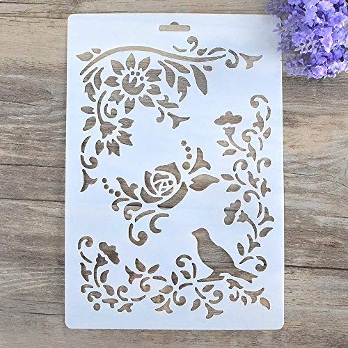 SLGIFT DIY Decorative Stencil Template for Painting on Walls Furniture Crafts (Bird Flower) - Image 1