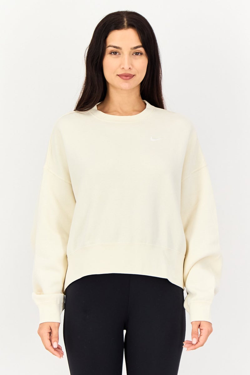 Nike سويت شيرت نسائي فضفاض بأكمام طويلة للخارج، كريمي - Image 1