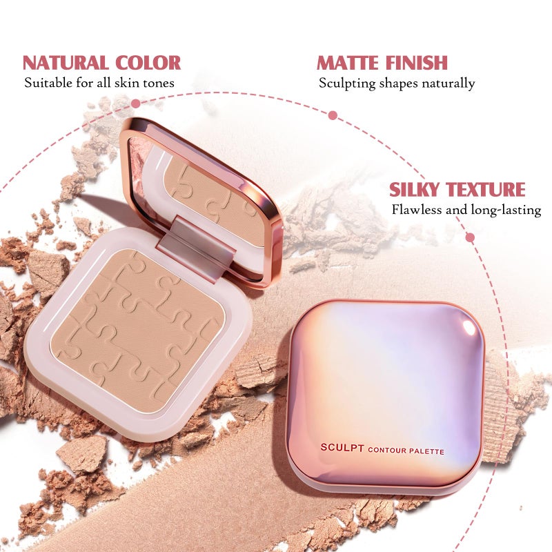 LSxia Cream Contour Powder Palette Kit with Brush & Mirror, Matte Bronzer Cool Toned Contour Powder Palette for Face Sculpting Makeup (#C02 Soft Brown) - Image 5