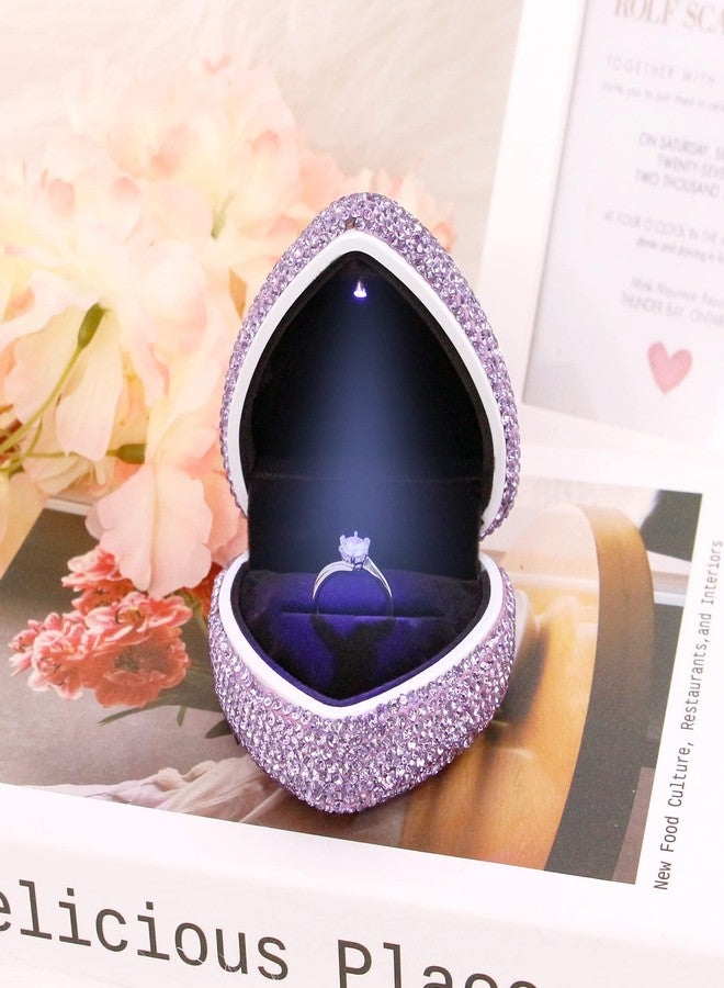 Naimo Bling Rhinestone Heart Shaped Ring Box Velvet Holder Earrings Coin Storage Case Organizer LED Light Jewelry Box for Proposal Engagement Wedding Valentines - Image 3