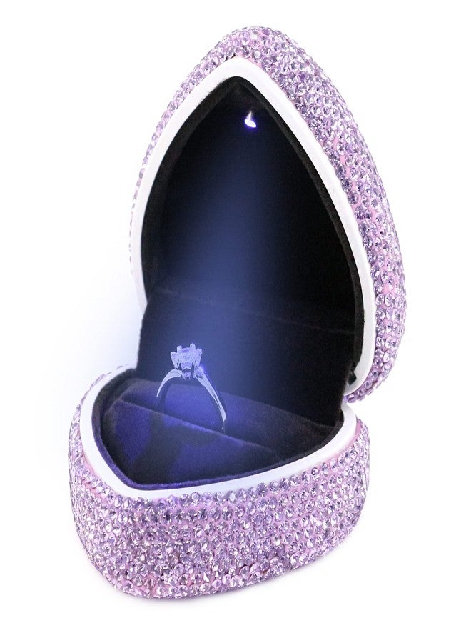 Naimo Bling Rhinestone Heart Shaped Ring Box Velvet Holder Earrings Coin Storage Case Organizer LED Light Jewelry Box for Proposal Engagement Wedding Valentines - Image 1
