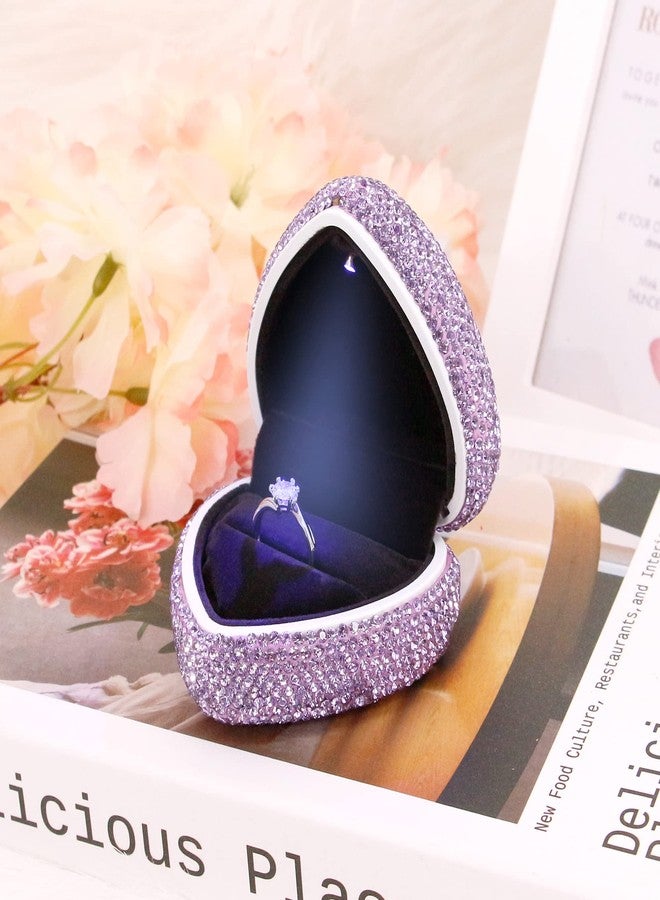 Naimo Bling Rhinestone Heart Shaped Ring Box Velvet Holder Earrings Coin Storage Case Organizer LED Light Jewelry Box for Proposal Engagement Wedding Valentines - Image 2