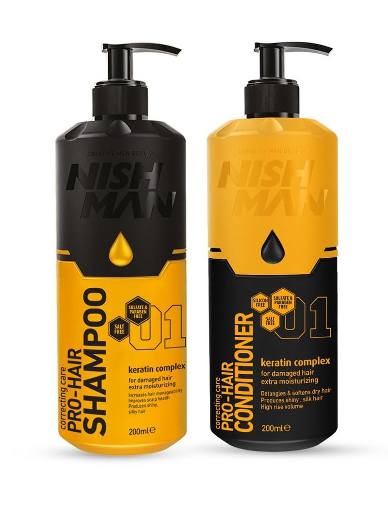 Nishman Pro Hair Sulphate Paraben Free Shampoo 200ml Conditioner 200ml For Normal to Damaged Colored Chemical Treated Weekend Hair - Image 1