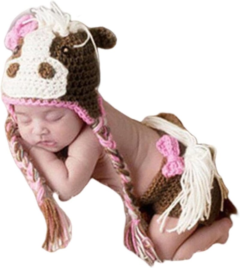 Vedory Newborn Baby Photography Props Boy Girls Photo Shoot Props Outfits Crochet Knitted Costume Unisex Cute Infant Hat Pants - Image 1