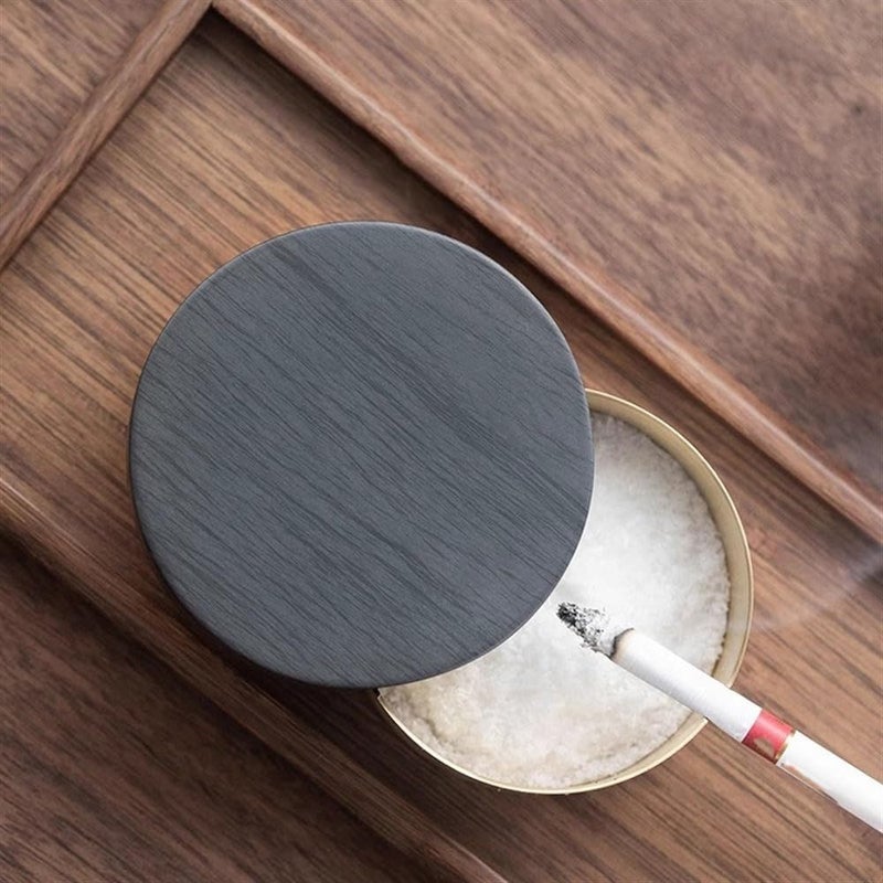 Ash Holder Brass Ashtray Portable with Lid Bottom Bracket Ink Slab Stone for Home Office Garden - Image 5