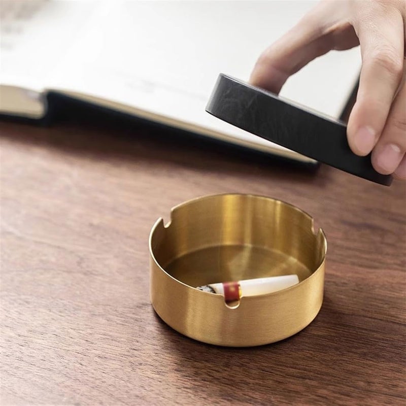 Ash Holder Brass Ashtray Portable with Lid Bottom Bracket Ink Slab Stone for Home Office Garden - Image 4