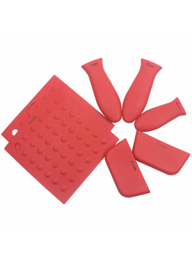 Crucible Cookware Silicone Hot Handle Holder, Set of 7, 7-Pack Mix, Red - Image 1