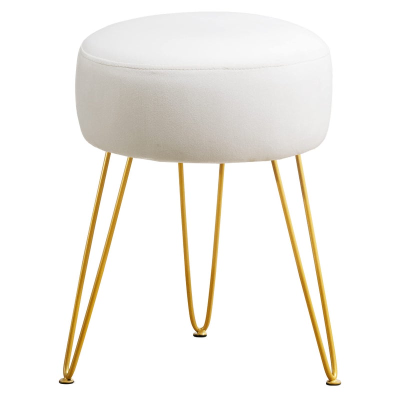 LUE BONA LUE BONA Vanity Stool White Vanity Stools for Makeup Room Round Ottoman Foot Stool Velvet Footrest Vanity Chair for Bathroom Vanity Bedroom Living Room Entryway Offices 