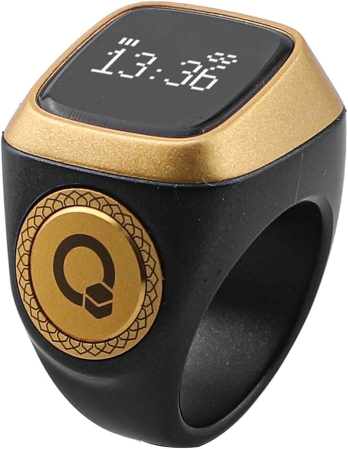 Smart Zikr Ring With Digital Tasbih Counter OLED Display Bluetooth App Vibration Reminder Waterproof Black 18mm - Image 1