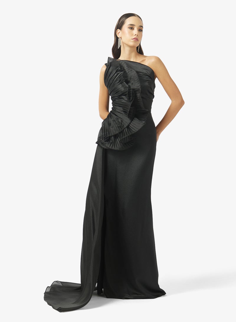 Namshi x One Shoulder 3D Floral Organza Detail Dress - Image 1