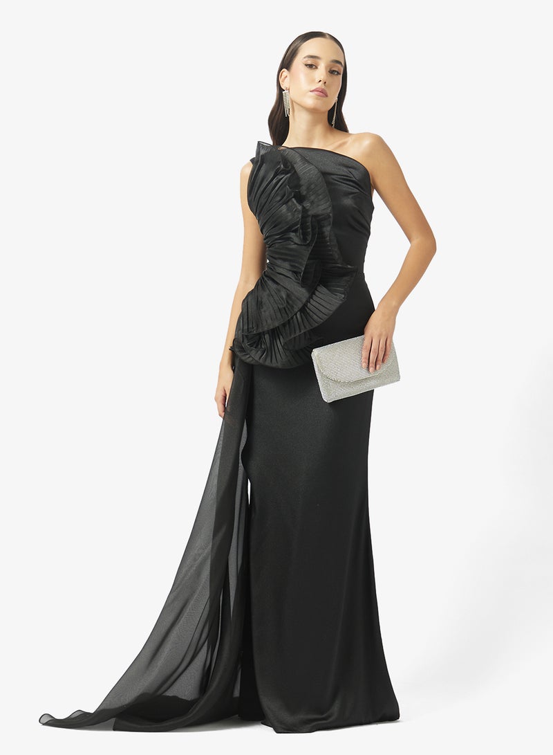 Namshi x One Shoulder 3D Floral Organza Detail Dress - Image 4