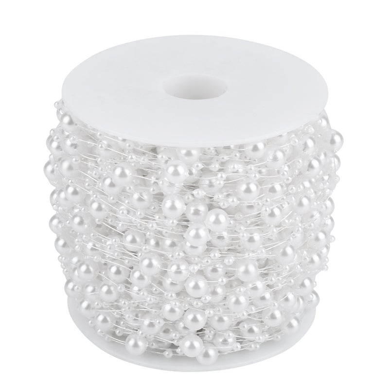 60m/roll Grinding Pearl Wire Beads Garland String DIY Wedding Decoration 3mm+8mm(white) - Image 1