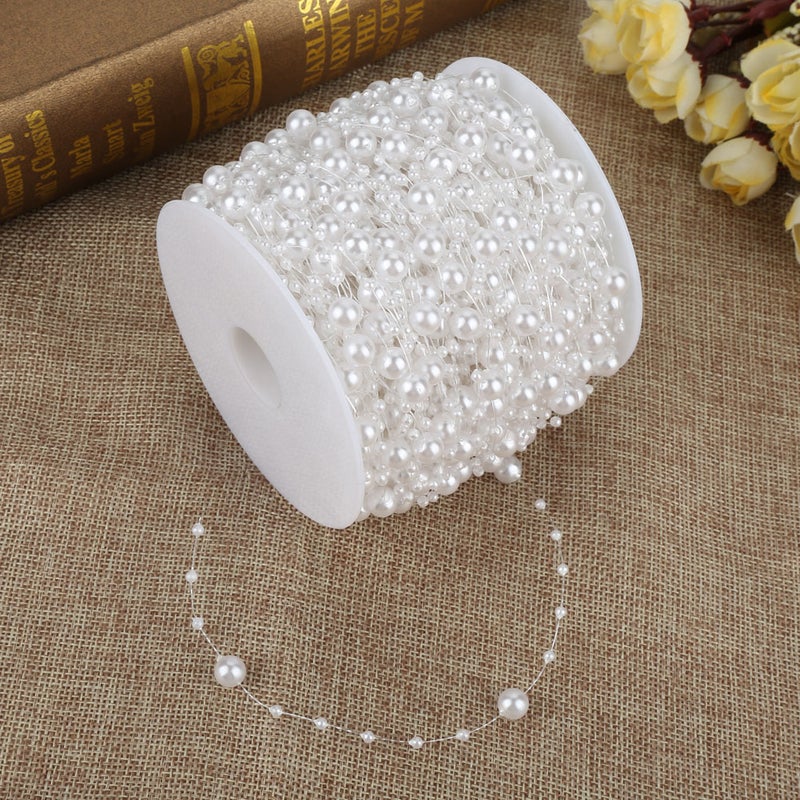 60m/roll Grinding Pearl Wire Beads Garland String DIY Wedding Decoration 3mm+8mm(white) - Image 3