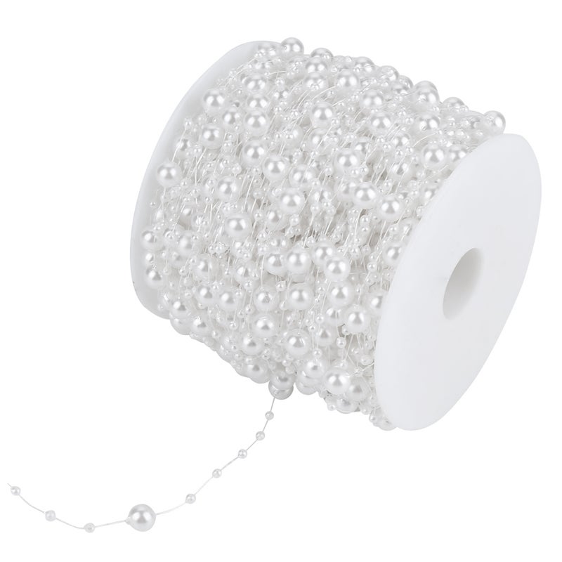 60m/roll Grinding Pearl Wire Beads Garland String DIY Wedding Decoration 3mm+8mm(white) - Image 2