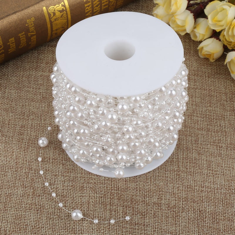 60m/roll Grinding Pearl Wire Beads Garland String DIY Wedding Decoration 3mm+8mm(white) - Image 5