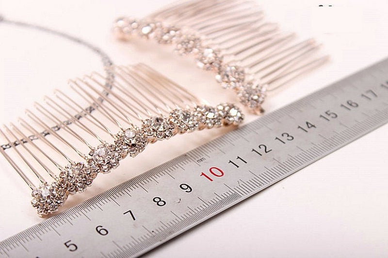 LETSP LetshoppingÂ® High-grade Alloy Diamond Tiara Comb Hair Accessories Hair Fork(2pc) Rose gold - Image 4