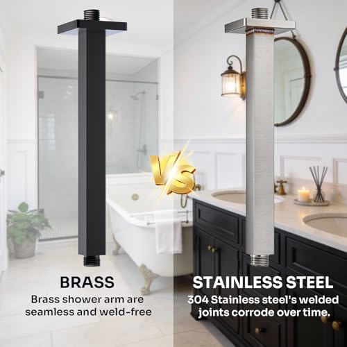 Enga Brass 12-Inch Ceiling Mount Shower Arm (Black) - Image 3