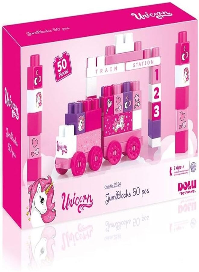 Dolu Dolu Unicorn JumBlocks Big Building Blocks Bag 50 PCS - For Ages 2+ Years Old - Multicolored 