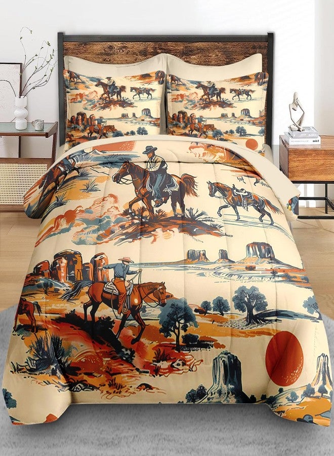 Pamnest Comforter Set Full Size, West Horse Desert 7 Pcs Bedding for Kids and Adults, Vintage Western Cowboy Bed Sheet Sets with Fitted Sheet 2 Pillowcases & 2 Shams for Bedroom Bed Decor - Image 3