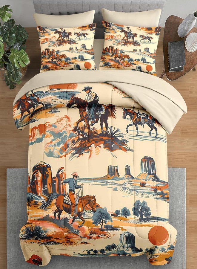 Pamnest Comforter Set Full Size, West Horse Desert 7 Pcs Bedding for Kids and Adults, Vintage Western Cowboy Bed Sheet Sets with Fitted Sheet 2 Pillowcases & 2 Shams for Bedroom Bed Decor - Image 1
