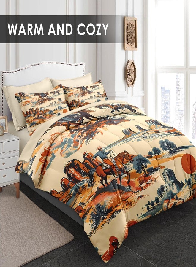 Pamnest Comforter Set Full Size, West Horse Desert 7 Pcs Bedding for Kids and Adults, Vintage Western Cowboy Bed Sheet Sets with Fitted Sheet 2 Pillowcases & 2 Shams for Bedroom Bed Decor - Image 2