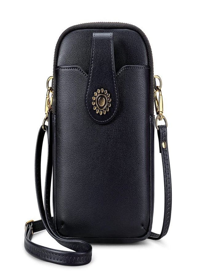 Peacocktion Small Crossbody Bags for Women Travel Vegan Leather Cell Phone Purses Trendy Wallet with Zipper Gifts Black - Image 1