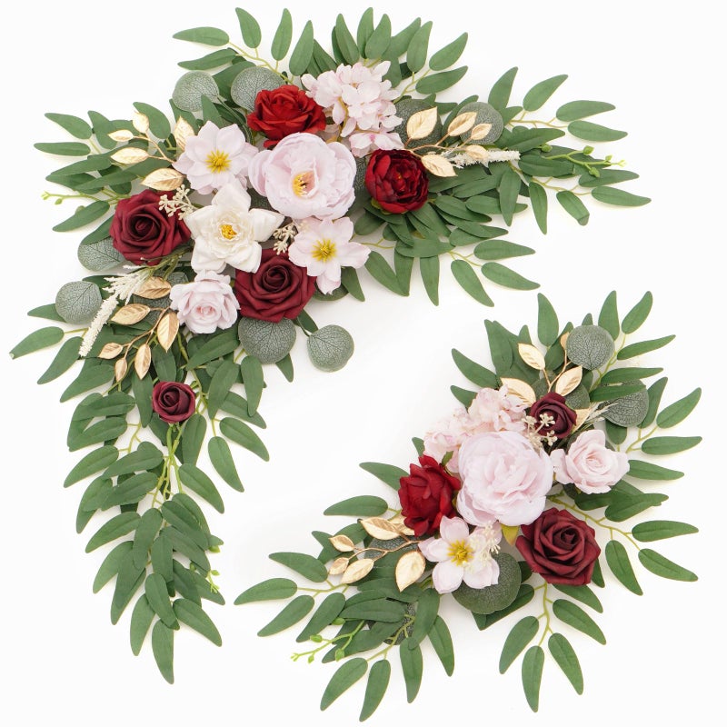 Piklado Faux Flower Swag Set of 2 for Wedding Welcome Signs Floral Swag Wedding Reception Ceremony Signs Decor Purple