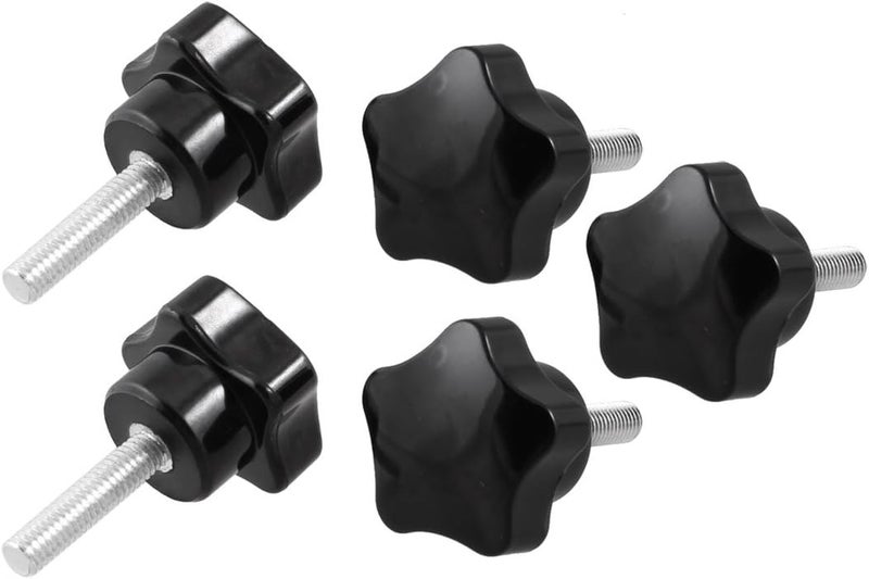 5 Pcs M6 x 25mm Male Thread Metal Clamping Star Knobs Grips Black