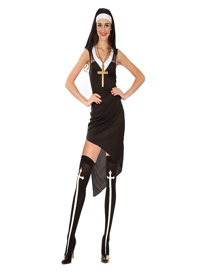 Clobeau Halloween Nun Costume Women's Kerchief Headpiece Headband Stocking Sets Hat Knee Thigh High Socks Cosplay Carnival Theme Party Outfit Zombie Evil Dress up Accessory - Image 2