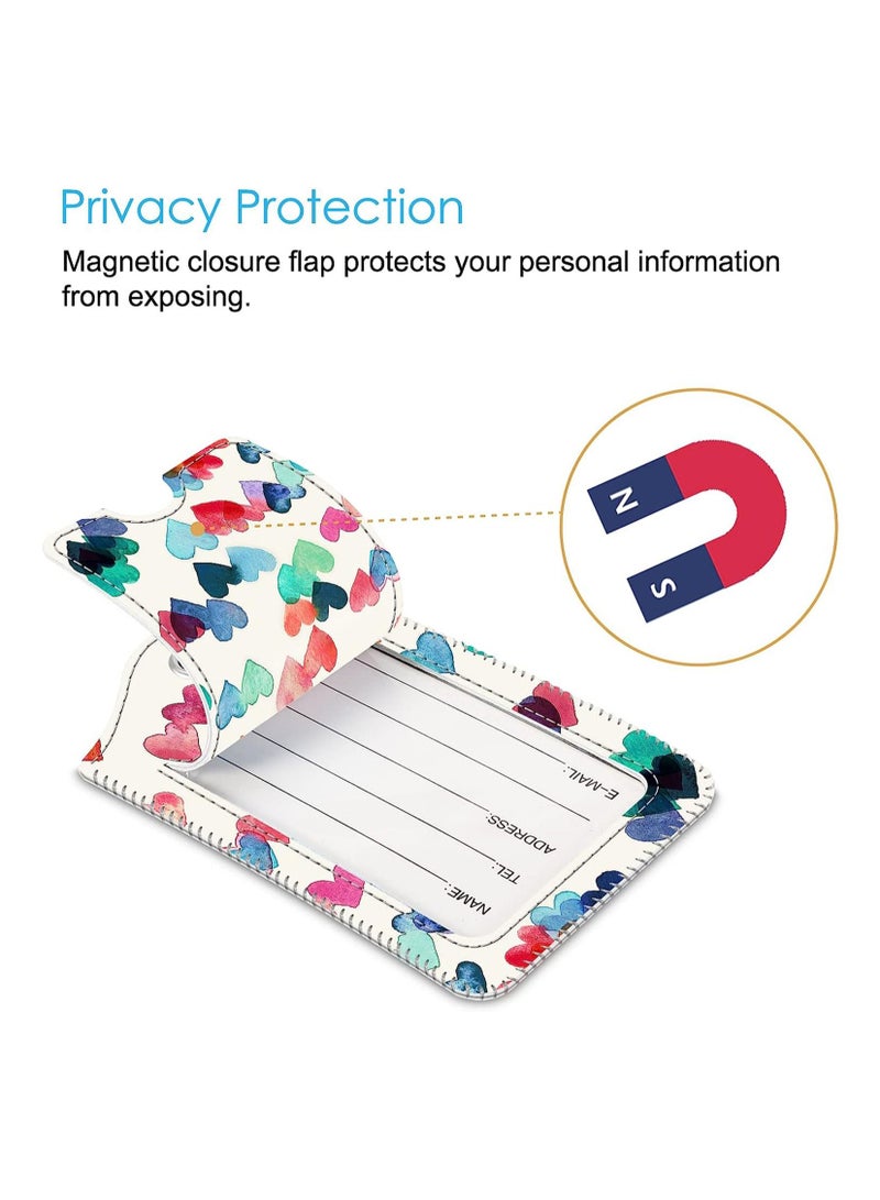 Excefore 2 Pcs Luggage Tags Privacy Cover ID Label with Stainless Steel Loop and Address Card for Travel Bag Suitcase(Raining Hearts)  - Image 5